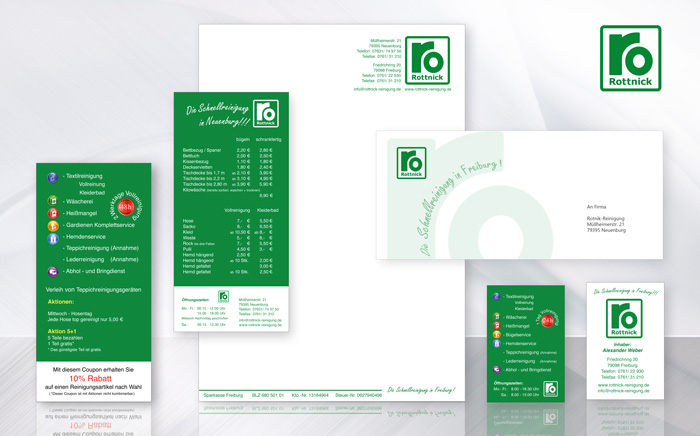 Corporate Design: Logoredesign, Briefpapiere, Visitenkarten, Flyer, Stempel, Kundenstopper, Schaufensterbeschriftung